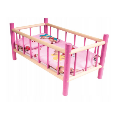 108207 DREWNIANE ŁÓŻECZKO DLA LALEK + POŚCIEL