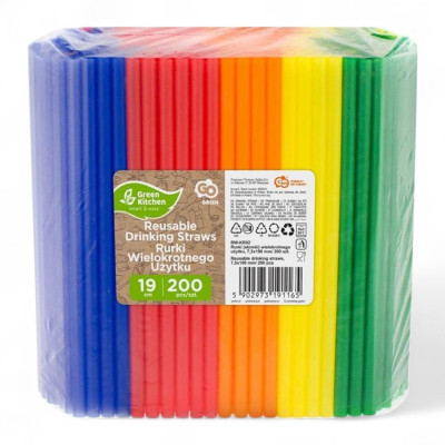 191165 PLASTIKOWE SŁOMKI WIELOKROTNEGO UŻYTKU DO PICIA KOLOROWE 200 SZTUK
