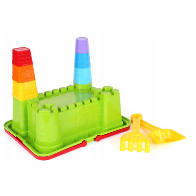 604500 ZESTAW DO PIASKU WIADERKA GRABKI ŁOPATKA KUBECZKI ZAMEK