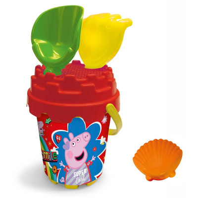 480727 KOMPLET DO PIASKU ŚWINKA PEPPA WIADERKO ŁOPATKA GRABKI 4 EL