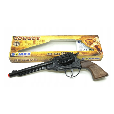 008864 GONHER METALOWY REWOLWER KOWBOJSKI PISTOLET NA SPŁONKĘ CZARNY