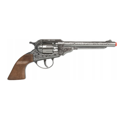 008802 GONHER METALOWY REWOLWER KOWBOJSKI PISTOLET NA SPŁONKĘ SREBRNY