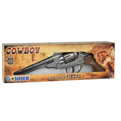 008802 GONHER METALOWY REWOLWER KOWBOJSKI PISTOLET NA SPŁONKĘ SREBRNY