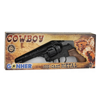 012267 GONHER METALOWY REWOLWER KOWBOJSKI PISTOLET NA SPŁONKĘ CZARNY