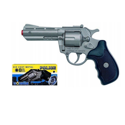 003302 GONHER METALOWY REWOLWER POLICYJNY PISTOLET NA SPŁONKĘ SREBRNY