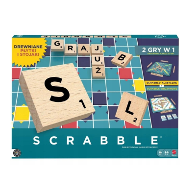 320967 SCRABBLE ORIGINAL 2 GRY W 1 DREWNIANE PŁYTKI I STOJAKI GRA MATTEL