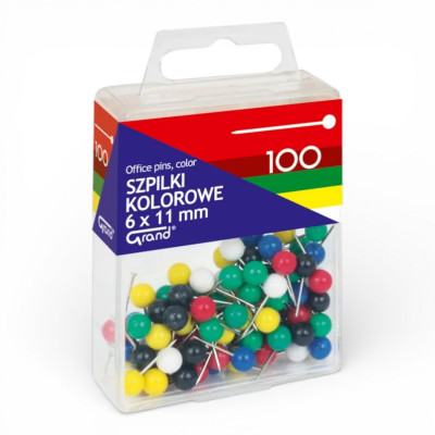 276492 SZPILKI KOLOROWE 6X11MM 100 SZTUK GRAND