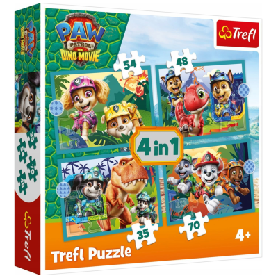 34687 TREFL PUZZLE 4W1 PSI PATROL HISTORIE Z WYSPY DINOZAURÓW