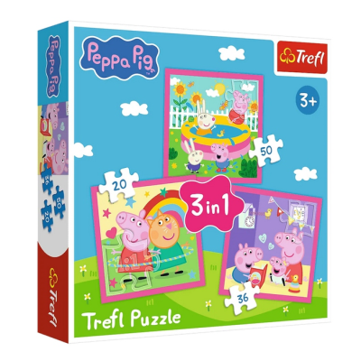 34873 TREFL PUZZLE 3W1 ŚWINKA PEPPA I PRZYJACIELE