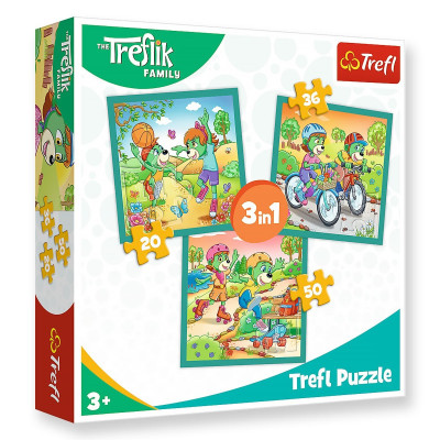 34872 TREFL PUZZLE 3W1 RODZINA TREFLIKÓW, POZNAJ TREFLIKI
