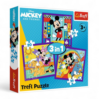 34894 TREFL PUZZLE 3W1 MYSZKA MICKEY, MIKI I JEGO WESOŁA EKIPA