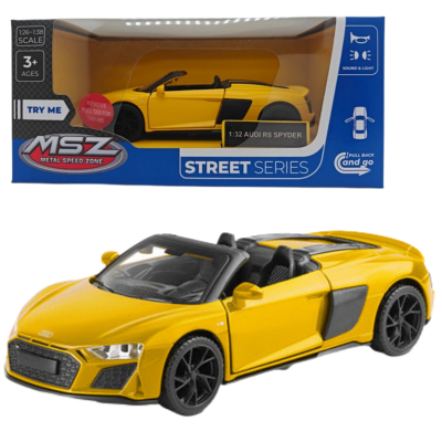 926751 MSZ SAMOCHÓD AUDI R8 SPYDER ŻÓŁTY ŚWIATŁO DŹWIĘK POJAZD  MODEL 1:32