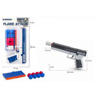 000296 PISTOLET NA KULKI I STRZAŁKI PIANKOWE 22CM