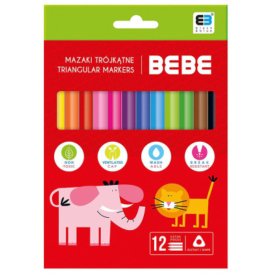 259905 MAZAKI TRÓJKĄTNE 12 KOLORÓW INTERDRUK BEBE