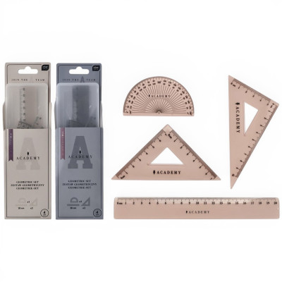 362124 ZESTAW GEOMETRYCZNY KOLOROWY W ETUI Z LINIJKĄ 20 CM