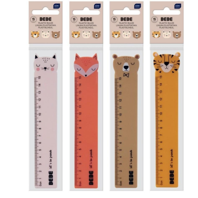 363992 LINIJKA SZKOLNA PLASTIKOWA ZWIERZĄTKA BEBE 15CM RÓŻNE KOLORY
