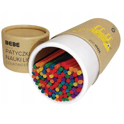 331212 PATYCZKI DREWNIANE DO LICZENIA KOLOROWE 100 SZTUK BEBE