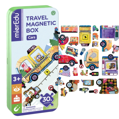 001160 PODRÓŻNE PUZZLE MAGNETYCZNE SAMOCHODY AUTA PUSZKA 30EL