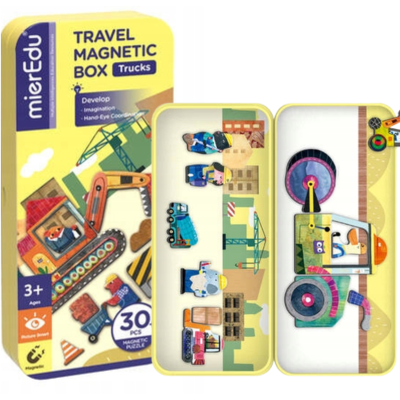001146 PODRÓŻNE PUZZLE MAGNETYCZNE POJAZDY BUDOWLANE PUSZKA 30EL