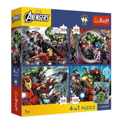 34697 TREFL PUZZLE 4X88 BOHATEROWIE SĄ WŚRÓD NAS + PLAKAT