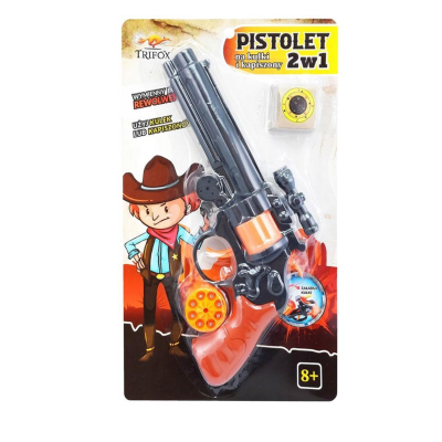 081034 PISTOLET REWOLWER NA SPŁONKE KAPISZONY I KULKI 2W1