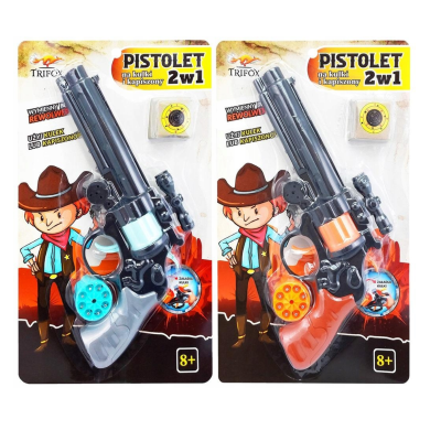 081034 PISTOLET REWOLWER NA SPŁONKE KAPISZONY I KULKI 2W1