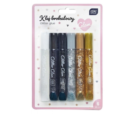 356826 KLEJ BROKATOWY BLISTER 6 KOLORÓW 10,5ml GLAM INTERDRUK
