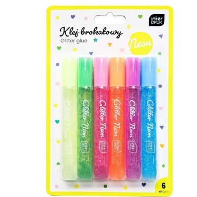 356796 KLEJ BROKATOWY BLISTER 6 KOLORÓW 10,5ml NEON INTERDRUK