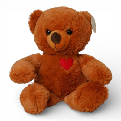 243520 MASKOTKA PLUSZOWY MIŚ Z SERDUSZKIEM BRĄZOWY 25CM