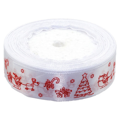 688767 WSTĄŻKA SATYNOWA BIAŁY ŚWIĄTECZNY ŚWIĘTA 25MM X 22M