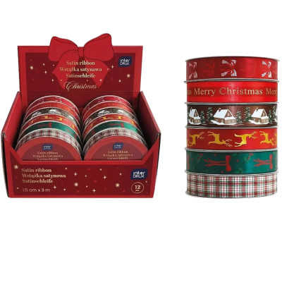 398703 WSTĄŻKA SATYNOWA ŚWIĄTECZNA ŚWIĘTA RÓŻNE MIX 3M X 1,5CM